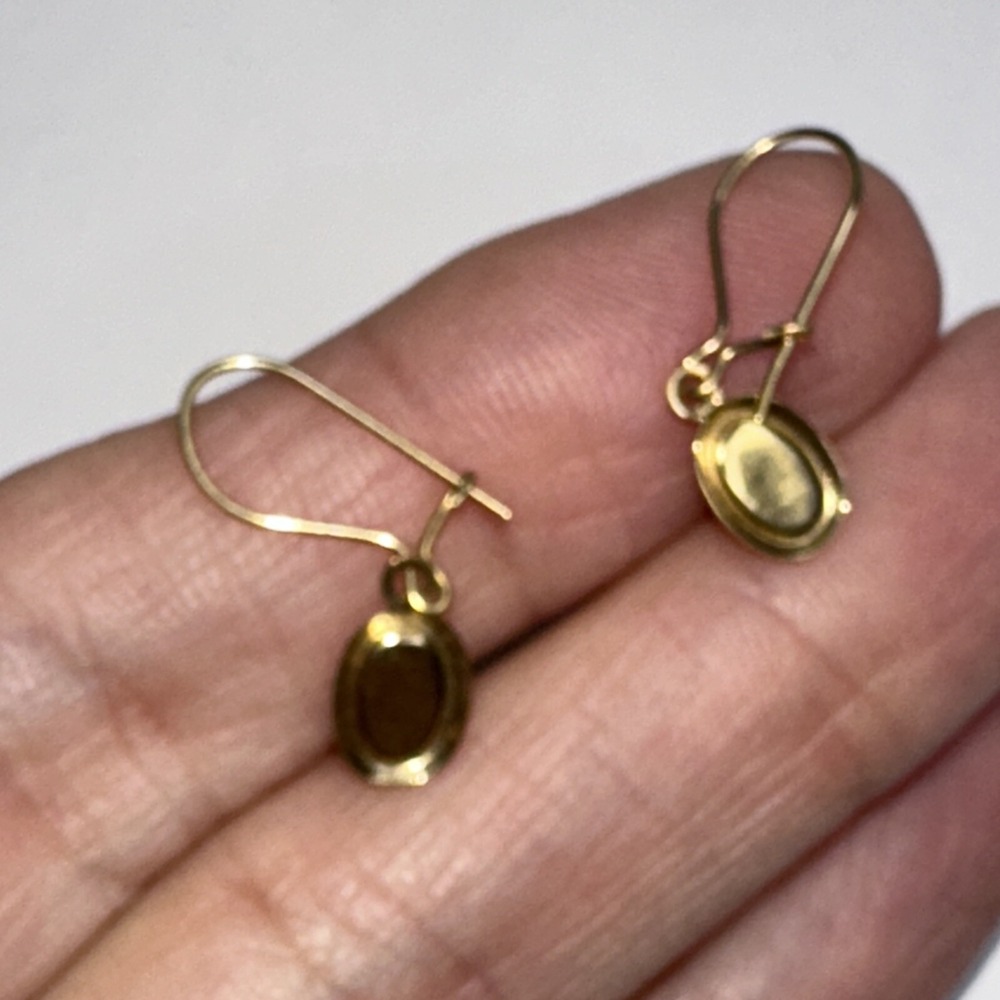 Fire Opal Dangle Hook Earrings Gold Oval Daity Unmarked View 6
